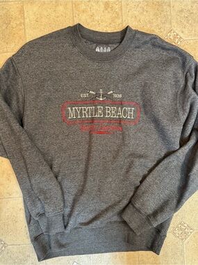 Tsunami Gray Embroidered Myrtle Beach South Carolina Crew Neck Sweatshirt Large